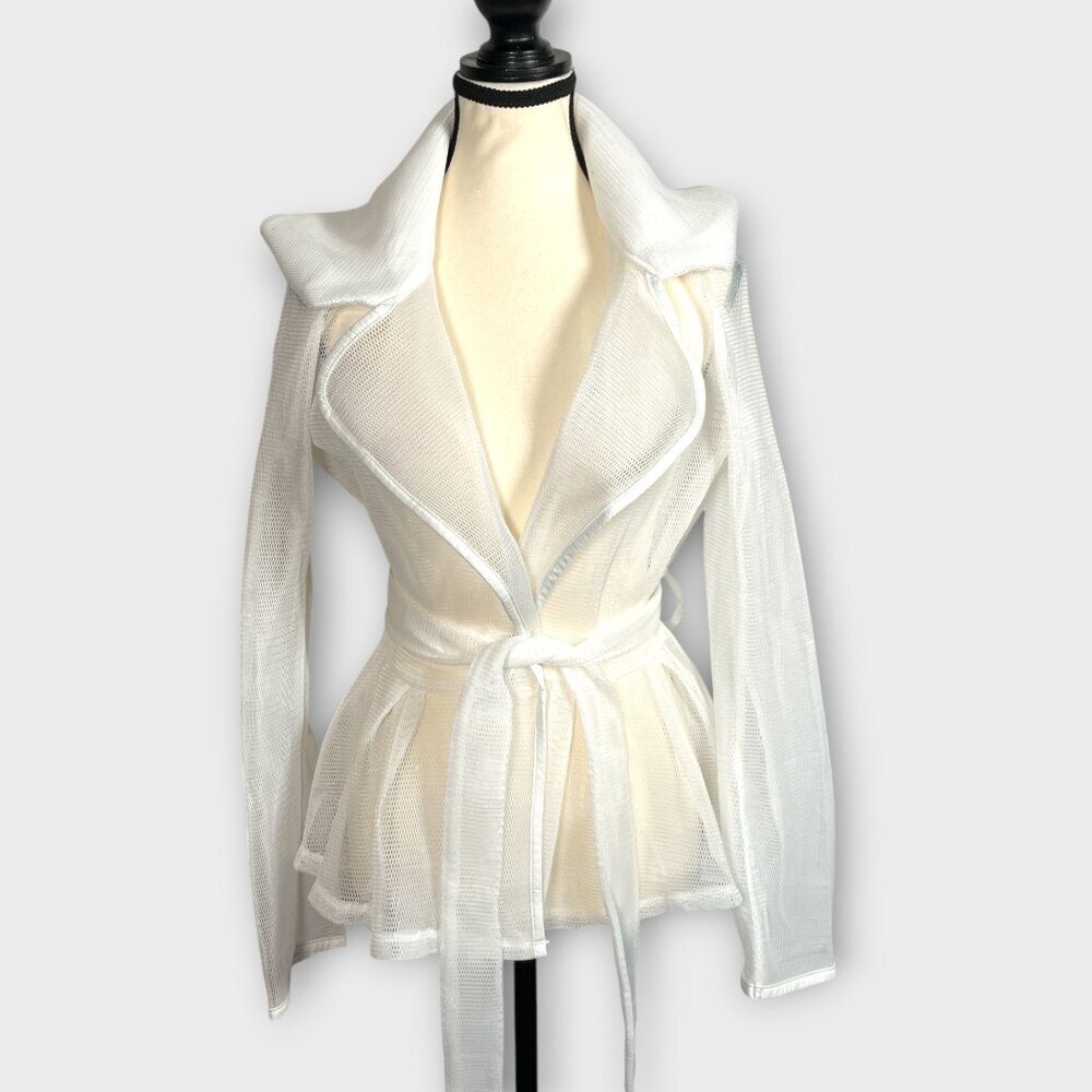 CQ by CQ Tie Front Mesh Jacket LARGE White Party